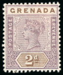 Stamp of Grenada 1895-99 CA 2d mauve and brown, mint showing watermark