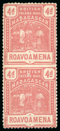Stamp of Madagascar (British Post) 1895 Malagasy Runners 6d rose, mint imperforate between