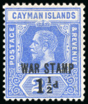 Stamp of Cayman Islands 1917 War Tax 1 1/2d on 2 1/2d deep blue, mint lightly