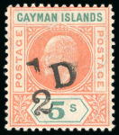 Stamp of Cayman Islands 1908 Surcharge handstamps 1/2d on 5s salmon and green, 1d on 5s salmon and green, both mint