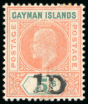Stamp of Cayman Islands 1908 Surcharge handstamps 1/2d on 5s salmon and green, 1d on 5s salmon and green, both mint