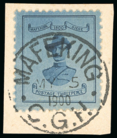 Stamp of South Africa » Mafeking 1900 Baden Powell 3d pale blue, neatly tied on fragment