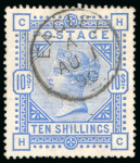 Stamp of Great Britain » 1855-1900 Surface Printed » 1883-84 & 1888 High Values 1883-84 Anchor 10s ultramarine, used with clear crisp EAGLEY / AU.1.90 village cds