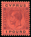 Stamp of Cyprus 1924-28 MCA £1 purple and black on red, very lightly