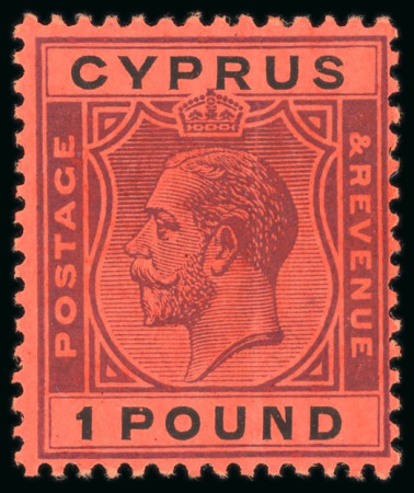 Stamp of Cyprus 1924-28 MCA £1 purple and black on red, very lightly