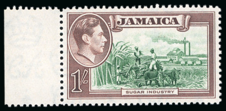 Stamp of Jamaica 1938-52 MCA Script 1s green and purple-brown, mint showing "Repaired chimney" plate flaw