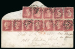 Stamp of Great Britain » 1854-70 Perforated Line Engraved 1856-58 1d deep rose-red, wmk Large Crown, perf.14, single, strip of five and strip of six on envelope tied A92