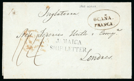 Stamp of Jamaica 1845 (Apr 10) entire from Ocanã, Colombia, to London via Jamaica