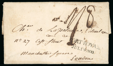 Stamp of Great Britain » British Post Offices Abroad Martinique: 1800 (Jul 16) entire from Fort Royal to England with very fine two-line British "FORT ROYAL / JUL 16 1800" ds