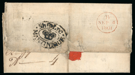 Stamp of Great Britain » British Post Offices Abroad Martinique: 1801 (Jul 15) entire from Robert to England with bold British "Ship Lre / (crown) / MARTINIQUE" oval hs 