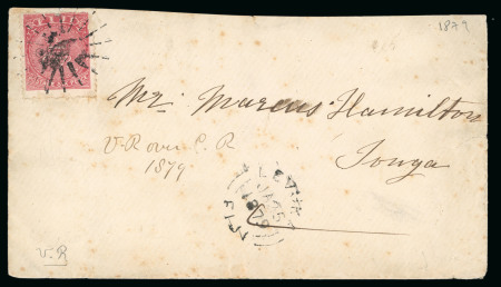 Stamp of Fiji 1879 (Jan 25) envelope to Tonga with 1876-77 6d carmine rose