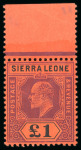 Stamp of Sierra Leone 1907-12 MCA £1 purple and black on red, top sheet