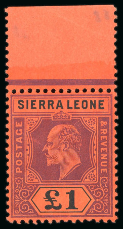 Stamp of Sierra Leone 1907-12 MCA £1 purple and black on red, top sheet