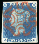 Stamp of Great Britain » 1840 2d Blue (ordered by plate number) 1840 2d blue range of decent four or just three margin examples (13)