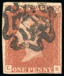 Stamp of Great Britain » 1841 1d Red 1841 1d red range on stocksheet incl. a fine Norwich MC, a set of numbers 1 to 12 in MC, etc.