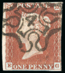 Stamp of Great Britain » 1841 1d Red 1841 1d red range on stocksheet incl. a fine Norwich MC, a set of numbers 1 to 12 in MC, etc.
