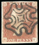 Stamp of Great Britain » 1840 1d Black and 1d Red plates 1a to 11 1840, 1d red pl.8 RF, group of three from different states