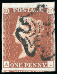 Stamp of Great Britain » 1840 1d Black and 1d Red plates 1a to 11 1840, 1d red pl.9 AD, state 3, fine to huge margins with neat black MC