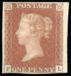Stamp of Great Britain » 1840 1d Black and 1d Red plates 1a to 11 1841 1d red from black pl.10 FL, very close to very large margins, mint with redistributed gum