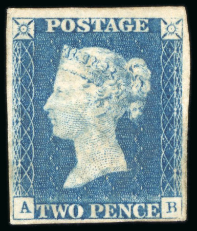 Stamp of Great Britain » 1840 2d Blue (ordered by plate number) 1840, 2d pale blue pl.1 AB, cleaned with cancel removed