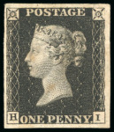 Stamp of Great Britain » 1840 1d Black and 1d Red plates 1a to 11 1840, 1d black pl.6 HI, with four good to large margins, mint part original gum