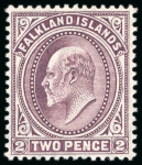 Stamp of Falkland Islands 1904-12 MCA 2d purple, mint lightly hinged, showing