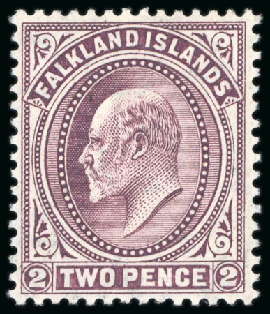 Stamp of Falkland Islands 1904-12 MCA 2d purple, mint lightly hinged, showing