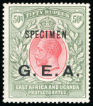 Stamp of Tanganyika 1917-21 50R carmine & green with "SPECIMEN" ovpt