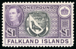 Stamp of Falkland Islands 1938-50 MCA Script 1/2d to £1 two part sets, mint and mint never hinged