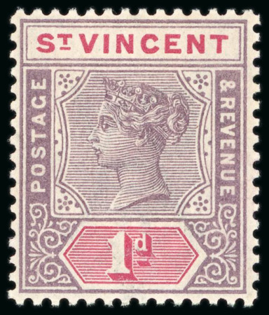 Stamp of St. Vincent 1899 CA 1d dull mauve and carmine, mint, showing inverted