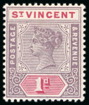 Stamp of St. Vincent 1899 CA 1d dull mauve and carmine, mint, showing inverted