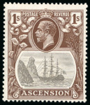 Stamp of Ascension 1924-33, 1s grey-black and brown mint l.h. with broken mainmast variety