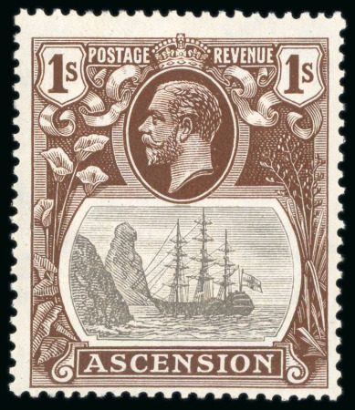 Stamp of Ascension 1924-33, 1s grey-black and brown mint l.h. with broken mainmast variety