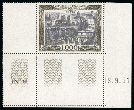 Stamp of France » Poste Aérienne 1950, 1000 francs Paris Y&T PA 29 avec coin daté de