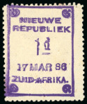 Stamp of South Africa » New Republic 1886-87 1d with embossed Arms on yellow paper, mint h.r., showing partial double print