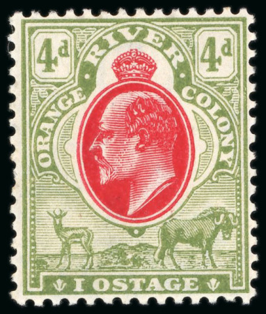 Stamp of South Africa » Orange Free State 1903-04 CA 4d scarlet and sage-green mint n.h. showing "IOSTAGE" plate flaw