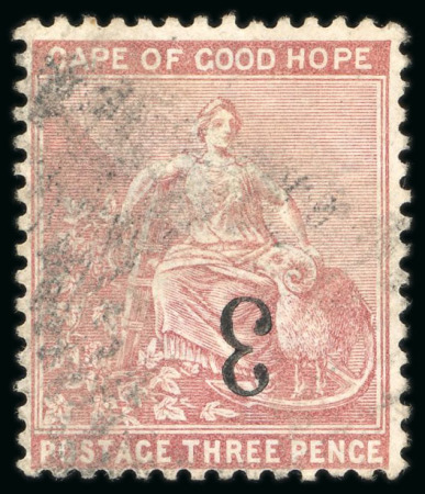Stamp of South Africa » Cape of Good Hope 1880 "3" on 3d pale dull rose with inverted surcharge,