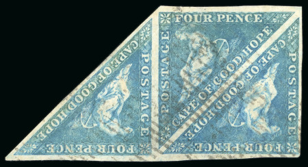 Stamp of South Africa » Cape of Good Hope 1863-64 4d blue strip of three, good to large margins, used
