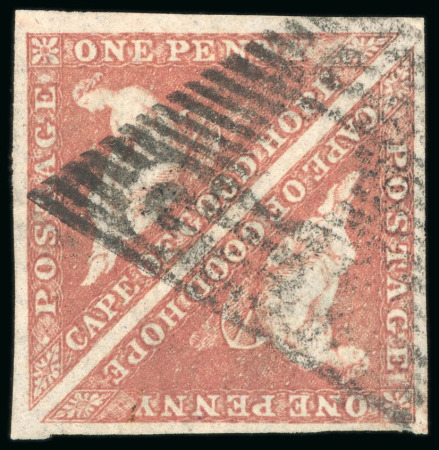 Stamp of South Africa » Cape of Good Hope 1853 1d brick-red, paper slightly blued, in used pair
