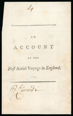 Stamp of Feldman International Auctions » Livres, Manuscrits & Partitions / Books, Manuscripts & Music 1784 Premier vol : "An Account of the First Aerial