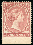 Stamp of Falkland Islands 1878-79 No wmk 1d claret unused lower marginal