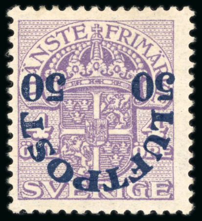 Stamp of Sweden 1920 Air Mail surcharge 10ö to 50ö set of 3 with the rare inverted overprint