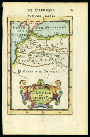 Stamp of Morocco Agencies (British Post Offices) 1683 map by Mallets showing the the Morocco region