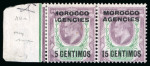 Stamp of Morocco Agencies (British Post Offices) » Spanish Currency 1907-12 15c on 1 1/2d pale dull purple and green with "1" of "15" omitted on two mint h.r. examples in reconstructed left marginal block of four