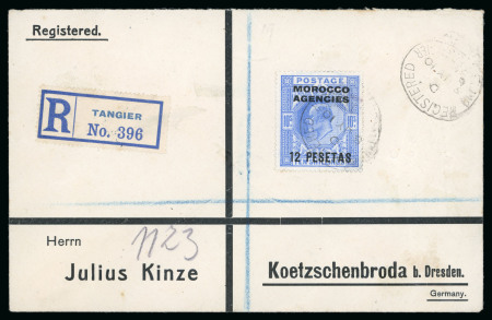 Stamp of Morocco Agencies (British Post Offices) » Spanish Currency 1907 (Jul 8) pair of matching printed envelopes sent registered to Germany, with either 1907-12 6p on 5s or 12p on 10s