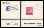 Stamp of Morocco Agencies (British Post Offices) » Spanish Currency 1907 (Jul 8) pair of matching printed envelopes sent registered to Germany, with either 1907-12 6p on 5s or 12p on 10s