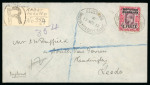 Stamp of Morocco Agencies (British Post Offices) » Spanish Currency Rabat: 1912 (Mar 13) pair of envelopes from the same correspondence sent registered to England