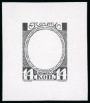 Stamp of Russia 1913 Romanov Tercentenary 14k frame only (void centre) final die proof in black on glossy paper