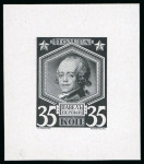 Stamp of Russia 1913 Romanov Tercentenary 35k complete die proof in black on glazed card