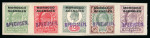 Stamp of Morocco Agencies (British Post Offices) » British Currency 1907-13 1/2d, 1d, 2d, 4d green & brown and 6d with "SPECIMEN" hs on piece + 1s, all  from the Natal UPU archive